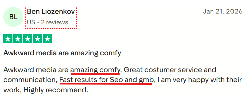 positive awkward media trustpilot review